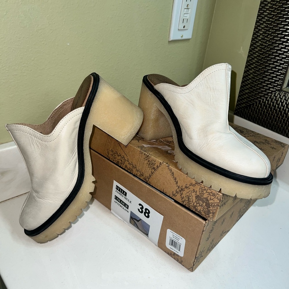 Free People James Cream Platform Mules